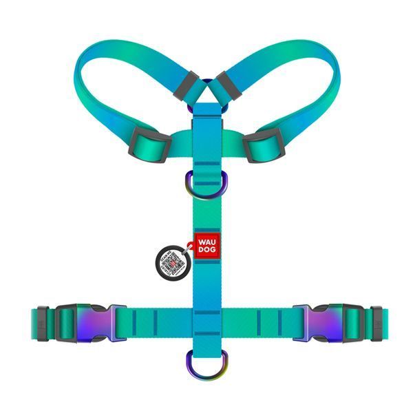 Шлея WAUDOG Nylon Recycled з QR, градієнт (M, Фіолетовий) Wau Dog фото