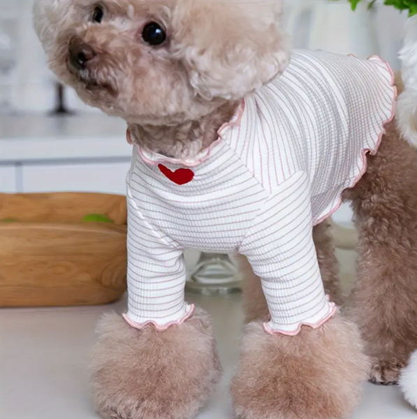 Гольф у рубчик з вишитим сердечком (Бежево-рожевий) Paw Space фото