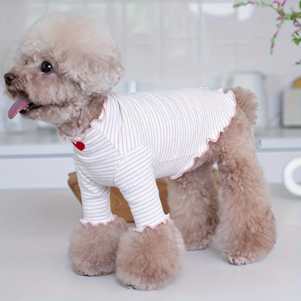 Гольф у рубчик з вишитим сердечком (Бежево-рожевий) Paw Space фото